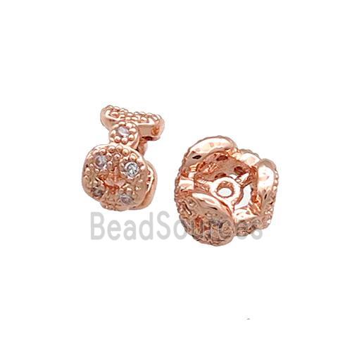 Copper Rondelle Beads Pave Zircon Rose Gold