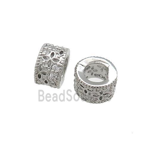 Copper Tube Beads Pave Zircon Platinum Plated