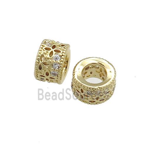 Copper Tube Beads Pave Zircon Gold Plated