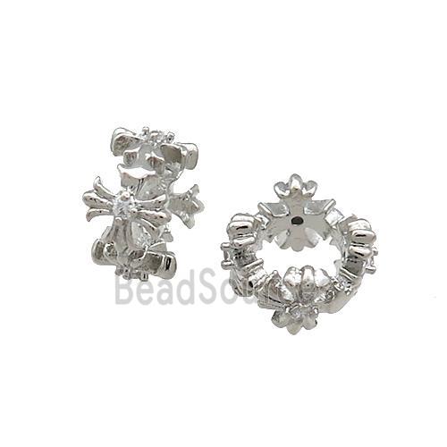 Copper Rondelle Beads Pave Zircon Large Hole Platinum Plated