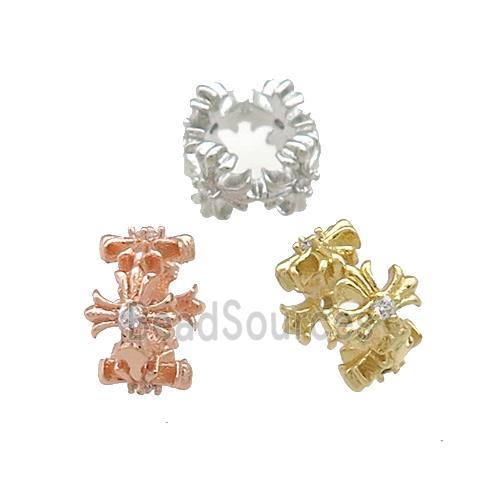 Copper Rondelle Beads Pave Zircon Large Hole Mixed