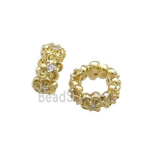 Copper Rondelle Beads Pave Zircon Large Hole Gold Plated