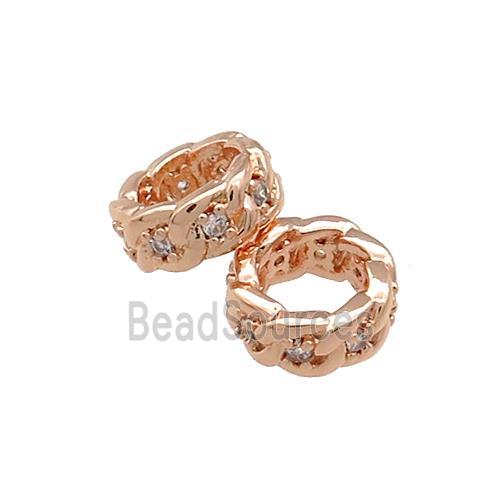 Copper Rondelle Beads Pave Zircon Large Hole Rose Gold