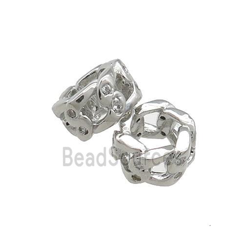 Copper Rondelle Beads Pave Zircon Large Hole Platinum Plated