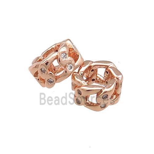 Copper Rondelle Beads Pave Zircon Large Hole Rose Gold