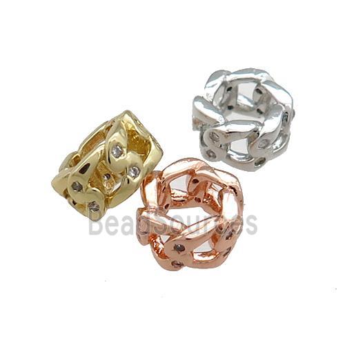 Copper Rondelle Beads Pave Zircon Large Hole Mixed