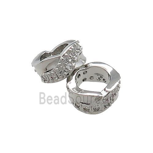 Copper Rondelle Beads Pave Zircon Large Hole Platinum Plated