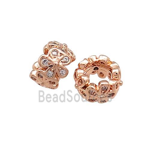 Copper Rondelle Beads Pave Zircon Flower Large Hole Rose Gold