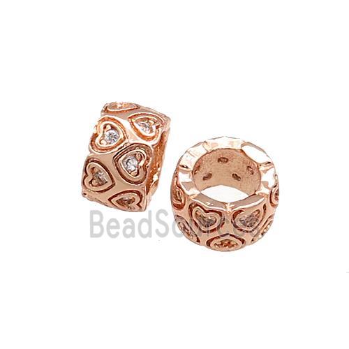 Copper Rondelle Beads Pave Zircon Heart Large Hole Rose Gold