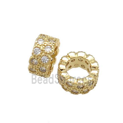 Copper Rondelle Beads Pave Zircon Large Hole Gold Plated