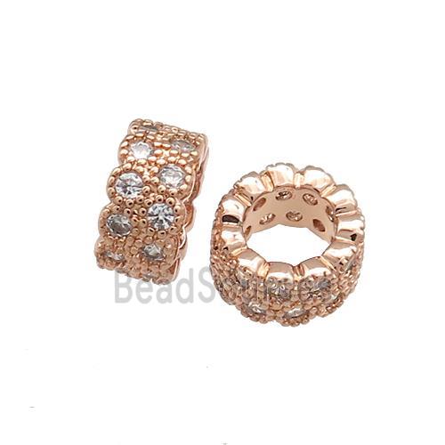 Copper Rondelle Beads Pave Zircon Large Hole Rose Gold