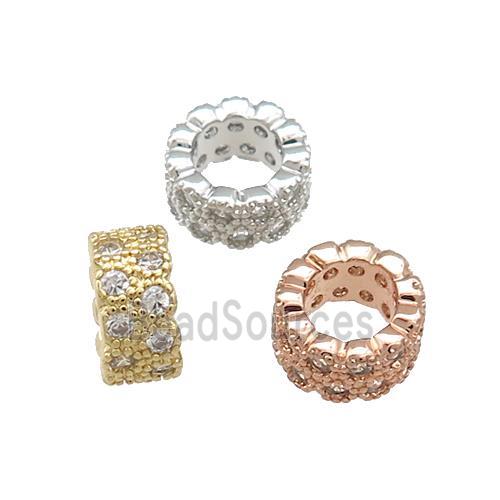 Copper Rondelle Beads Pave Zircon Large Hole Mixed