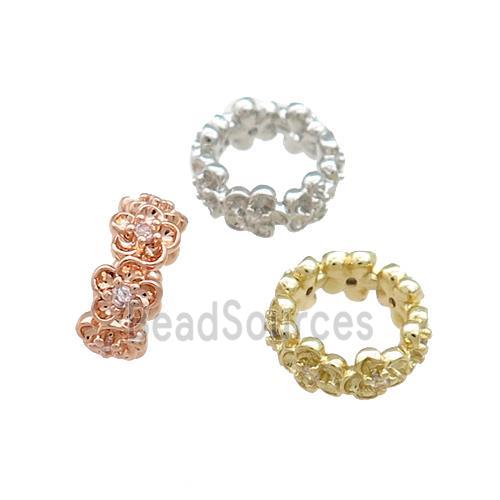 Copper Rondelle Beads Pave Zircon Flower Large Hole Mixed