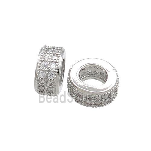 Copper Heishi Beads Pave Zircon Large Hole Platinum Plated