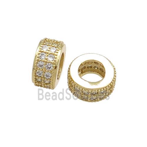 Copper Heishi Beads Pave Zircon Large Hole Gold Plated