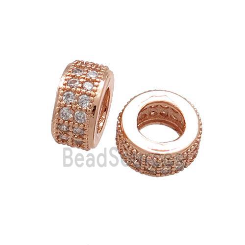 Copper Heishi Beads Pave Zircon Large Hole Rose Gold