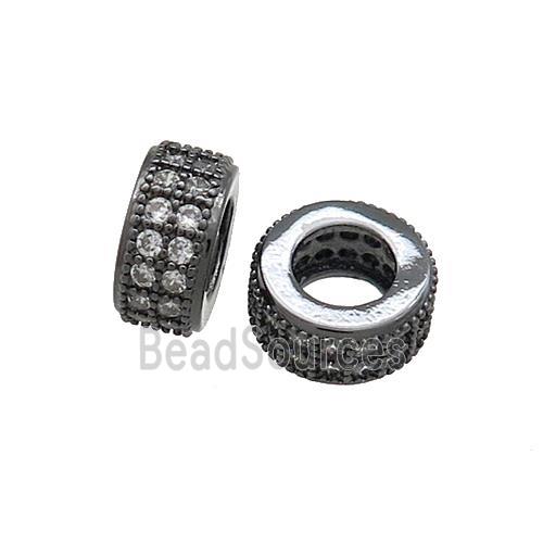 Copper Heishi Beads Pave Zircon Large Hole Black Plated