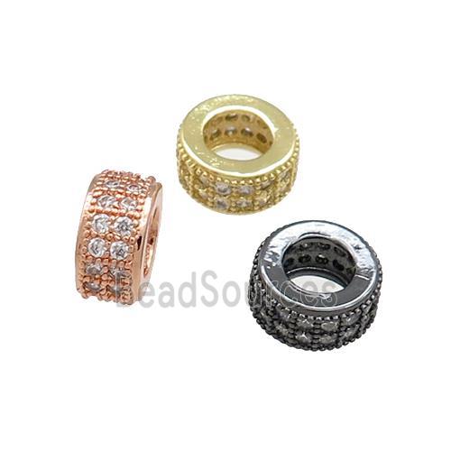 Copper Heishi Beads Pave Zircon Large Hole Rondelle Mixed