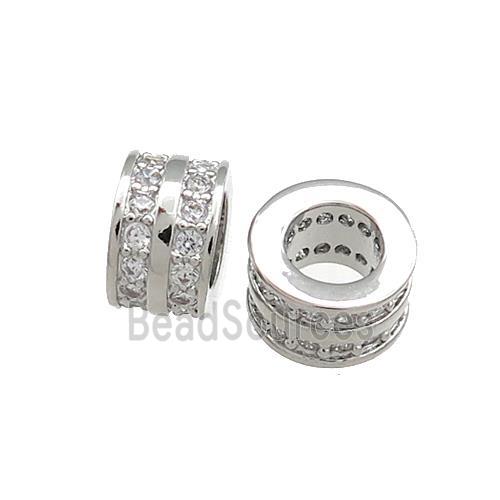 Copper Heishi Beads Pave Zircon Large Hole Platinum Plated