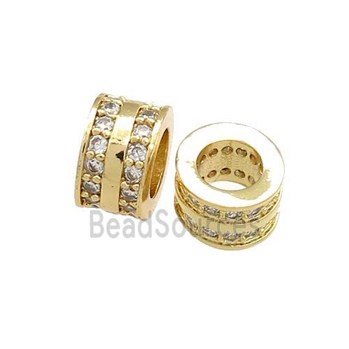 Copper Heishi Beads Pave Zircon Large Hole Gold Plated