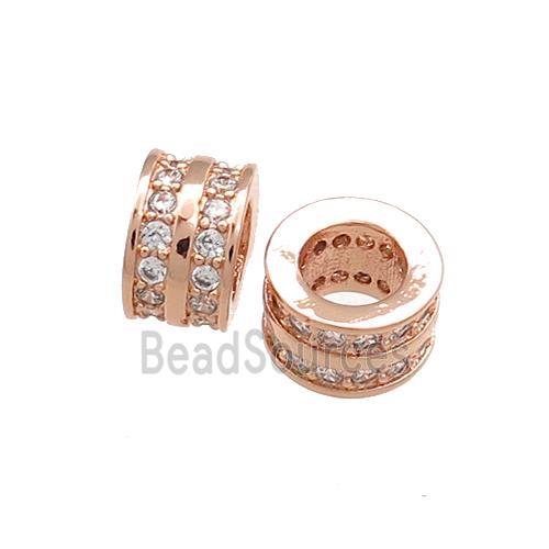 Copper Tube Beads Pave Zircon Large Hole Rose Gold