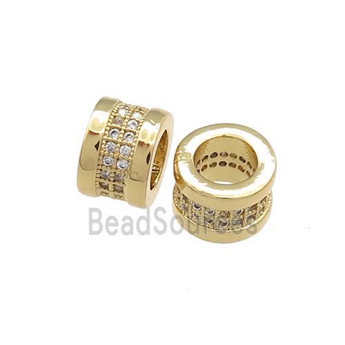 Copper Tube Beads Pave Zircon Large Hole Gold Plated