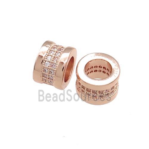 Copper Tube Beads Pave Zircon Large Hole Rose Gold