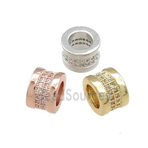 Copper Tube Beads Pave Zircon Large Hole Mixed