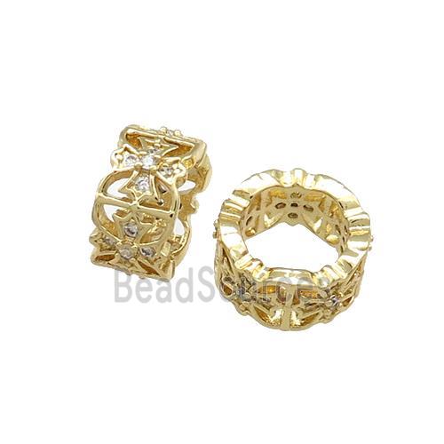 Copper Rondelle Beads Pave Zircon Large Hole Cross Gold Plated