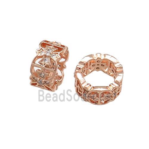 Copper Rondelle Beads Pave Zircon Large Hole Cross Rose Gold