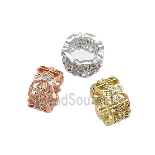 Copper Rondelle Beads Pave Zircon Large Hole Cross Mixed