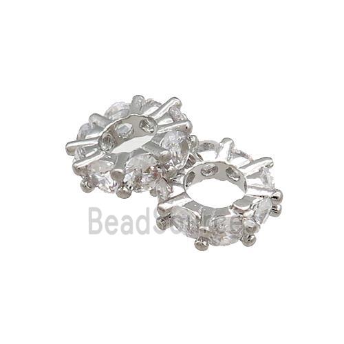 Copper Heishi Beads Pave Zircon Platinum Plated