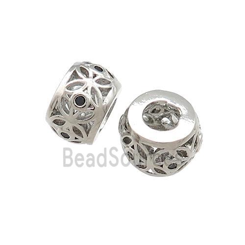 Copper Rondelle Beads Pave Zircon Platinum Plated