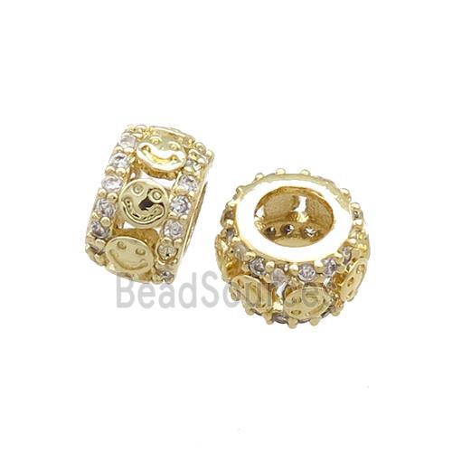 Copper Rondelle Beads Pave Zircon Emoji Large Hole Gold Plated