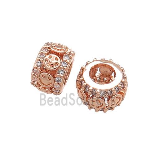 Copper Rondelle Beads Pave Zircon Emoji Large Hole Rose Gold