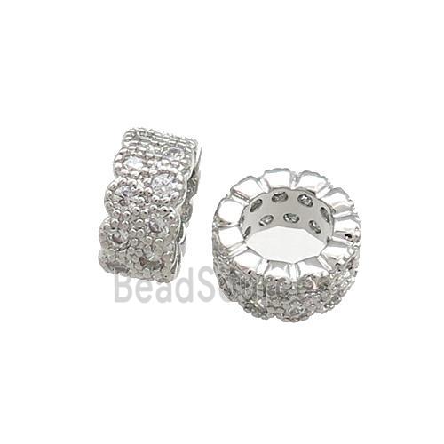 Copper Rondelle Beads Pave Zircon Large Hole Platinum Plated