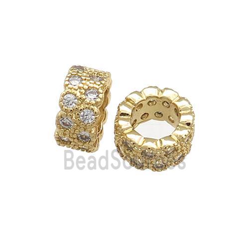 Copper Rondelle Beads Pave Zircon Large Hole Gold Plated