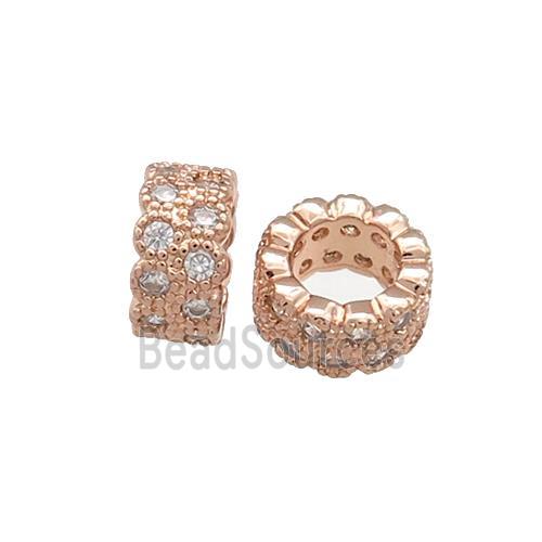 Copper Rondelle Beads Pave Zircon Large Hole Rose Gold