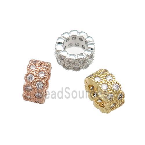 Copper Rondelle Beads Pave Zircon Large Hole Mixed