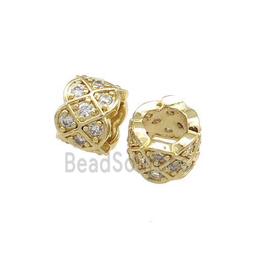 Copper Tube Beads Pave Zircon Large Hole Gold Plated