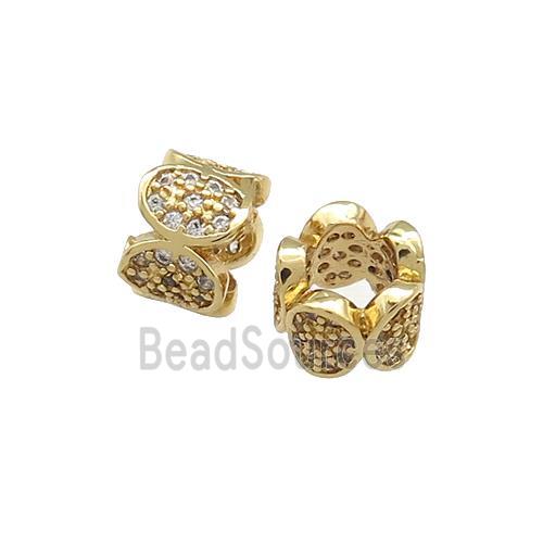 Copper Tube Beads Pave Zircon Large Hole Gold Plated