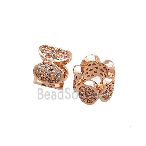 Copper Tube Beads Pave Zircon Large Hole Rose Gold