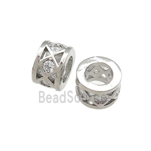 Copper Tube Beads Pave Zircon Large Hole Platinum Plated