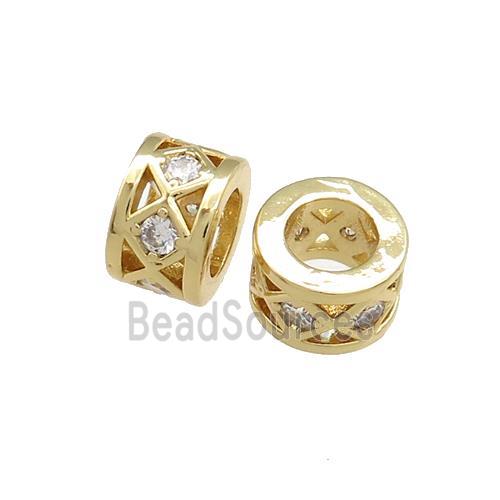 Copper Tube Beads Pave Zircon Large Hole Gold Plated