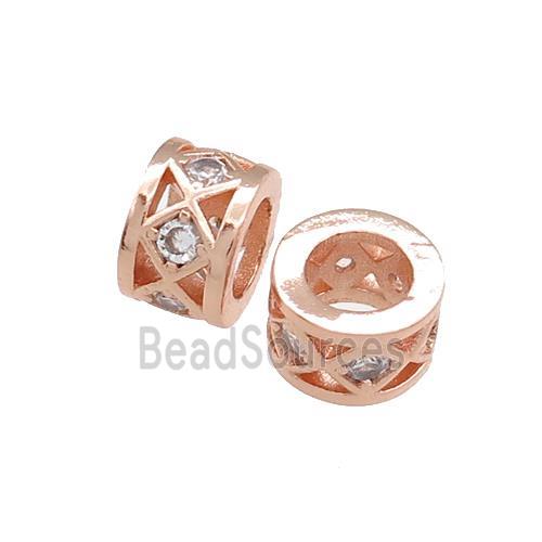 Copper Tube Beads Pave Zircon Large Hole Rose Gold