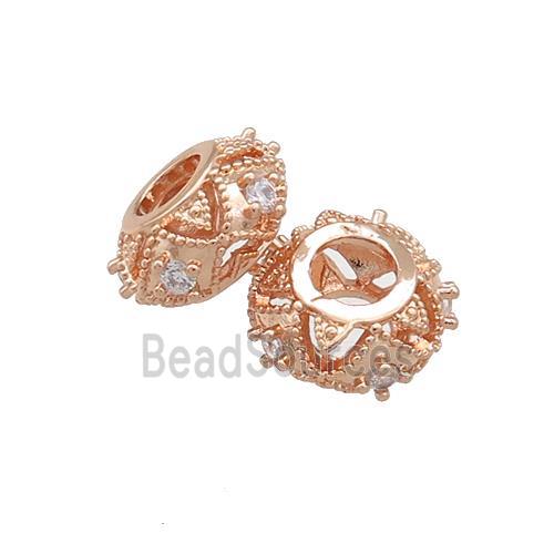 Copper Rondelle Beads Pave Zircon Large Hole Rose Gold