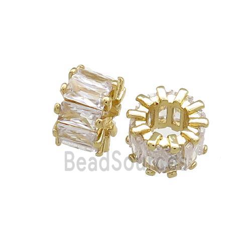 Copper Tube Beads Pave Zircon Gold Plated