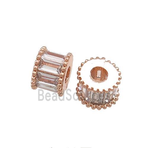 Copper Tube Beads Pave Zircon Rose Gold