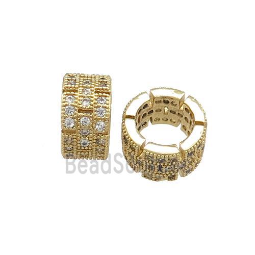 Copper Rondelle Beads Pave Zircon Large Hole Gold Plated