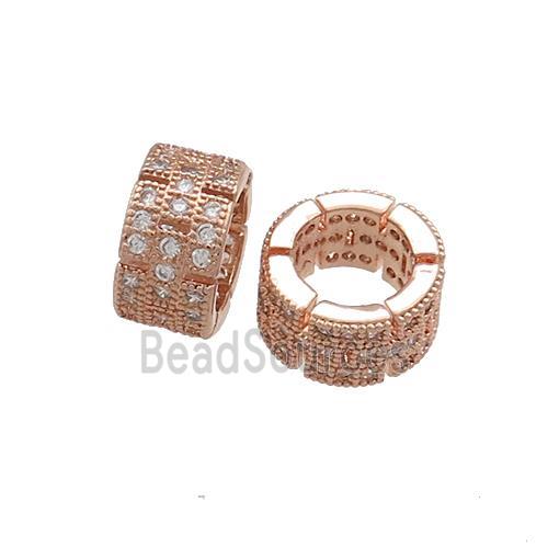 Copper Rondelle Beads Pave Zircon Large Hole Rose Gold